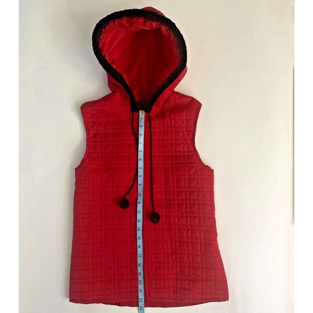 For Cynthia Quilted Red Vest With Knit Back And Black Faux Fur Trim Hood Size L - Picture 5 of 8